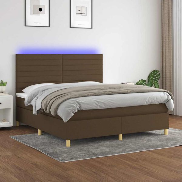 vidaXL Boxspringbett mit Matratze & LED Dunkelbraun 180x200 cm Stoff