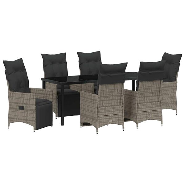 vidaXL Garten Essgruppe mit Kissen 7 pcs Grau Poly-Rattan