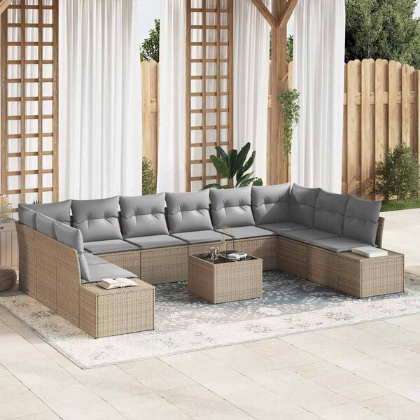 vidaXL Gartensofa-set mit Kissen 11 pcs Beige Poly-Rattan