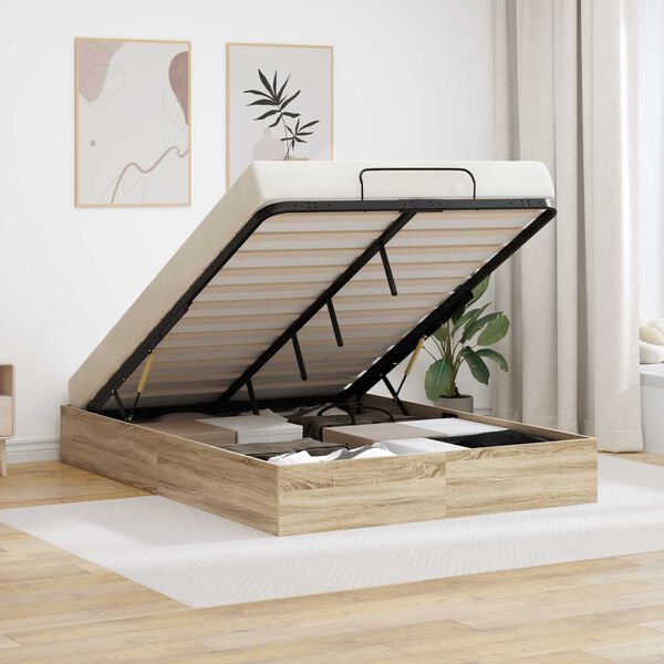 vidaXL Ottoman Bettgestell mit Speicher Sonoma-Eiche 193 x 120 x 25 cm