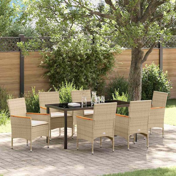 vidaXL Garten Essgruppe mit Kissen 7 pcs Beige Poly-Rattan