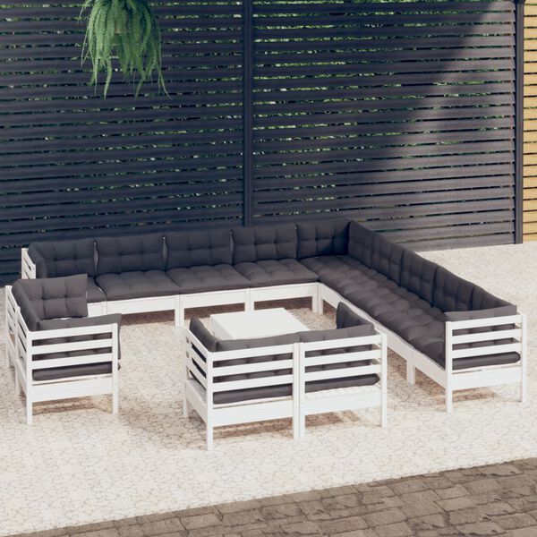 vidaXL 14-tlg. Garten-Lounge-Set mit Kissen Weiß Massivholz Kiefer