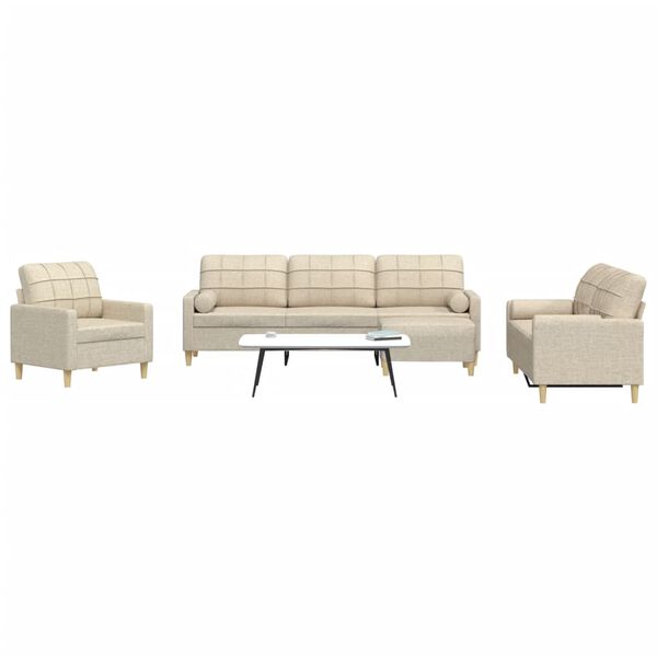 vidaXL 4-tlg. Sofagarnitur mit Fußhocker & Dekokissen Creme Stoff