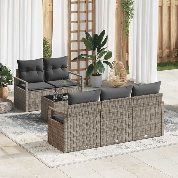 vidaXL Gartensofa-set mit Kissen mit Speicher 6 pcs Grau Poly-Rattan