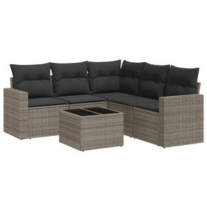vidaXL 6-tlg. Garten-Sofagarnitur mit Kissen Grau Poly Rattan