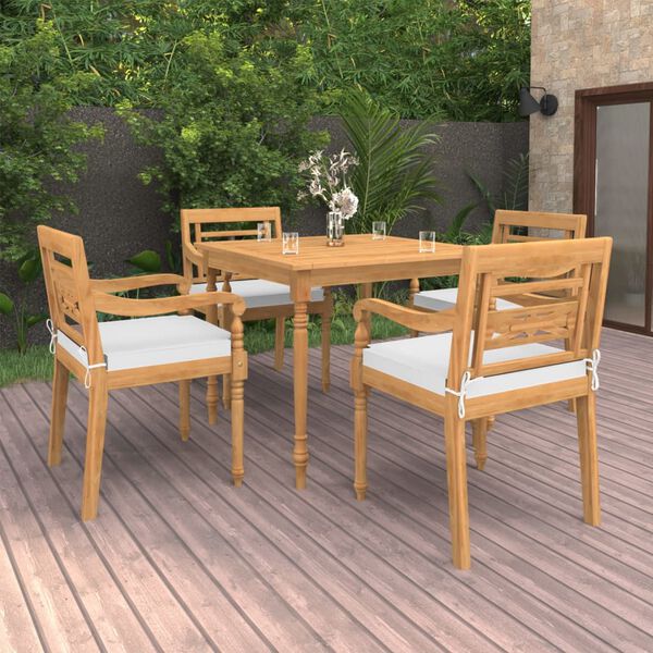 vidaXL 5-tlg. Garten-Essgruppe mit Kissen Massivholz Teak