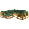 vidaXL 10-tlg. Garten-Lounge-Set mit Grünen Kissen Massivholz
