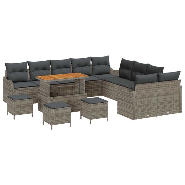 vidaXL Garten-Sofa-Set mit Kissen mit Speicher mit Kissen 14 pcs Grau