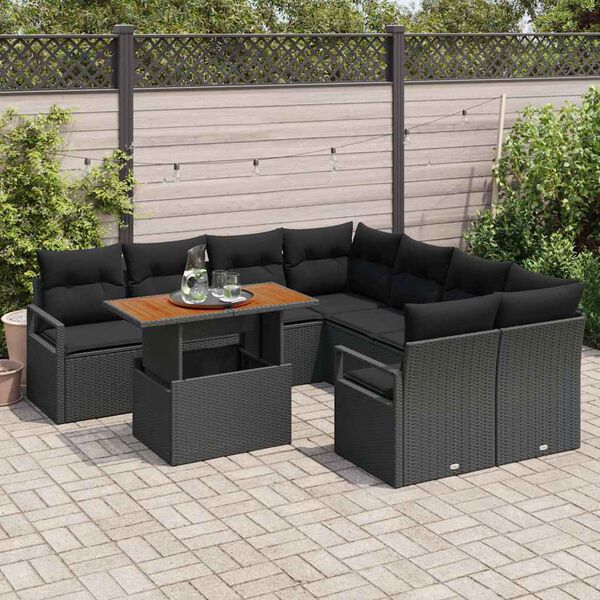 vidaXL Garten-Sofa-Set mit Speicher 9 pcs Schwarz Poly Rattan