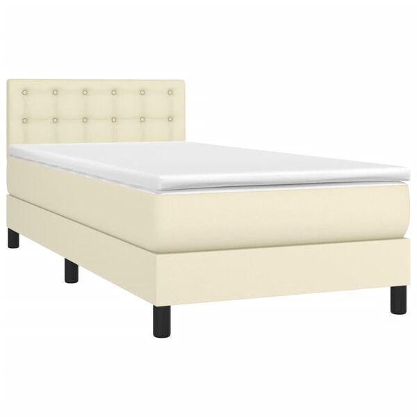 vidaXL Boxspringbett mit Matratze Creme 90x200 cm Kunstleder