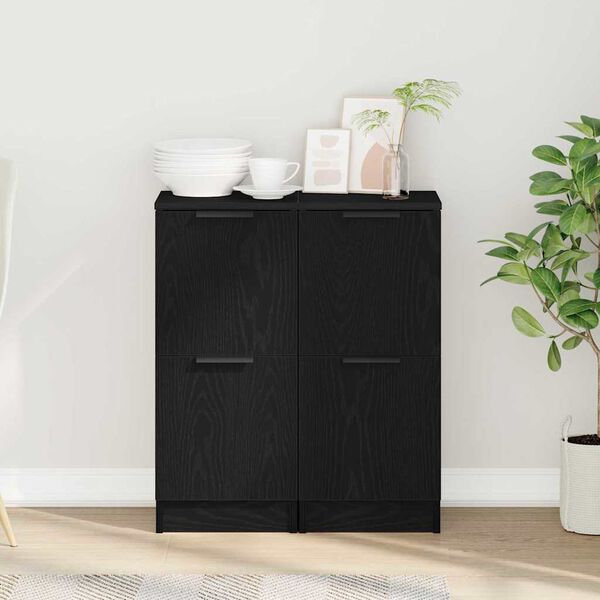 vidaXL Sideboard 2 pcs Schwarz Eichen-Optik 30 x 30 x 70 cm