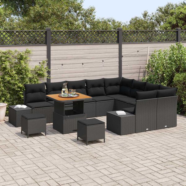 vidaXL Garten-Sofa-Set mit Kissen mit Speicher 12 pcs Schwarz