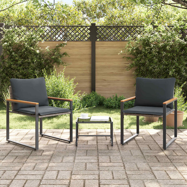 vidaXL M&ouml;belsets mit Kissen 3 pcs Grau und Dunkelgrau Rattan