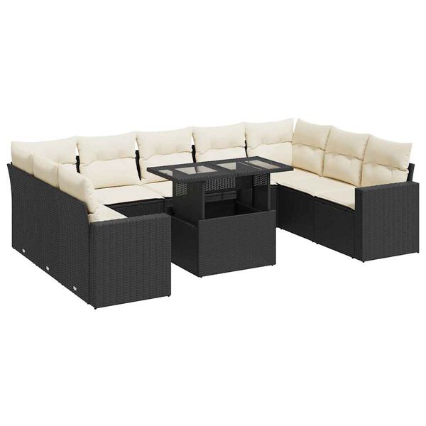 vidaXL 10-tlg. Garten-Sofagarnitur mit Kissen Schwarz Poly Rattan