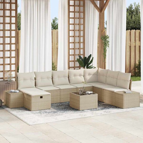 vidaXL Garten-Sofa-Set 9 pcs Beige 55 x 62 x 69 cm Poly Rattan