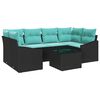 vidaXL Sofa Set 7 stk. 3-Sitzanzahl Schwarz und T&uuml;rkis Poly Rattan