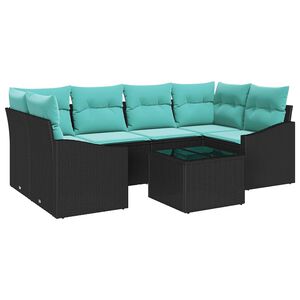 vidaXL Sofa Set 7 stk. 3-Sitzanzahl Schwarz und T&uuml;rkis Poly Rattan