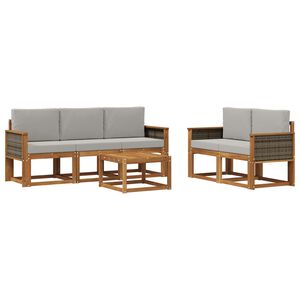 vidaXL Outdoor-Sofagarnitur mit Kissen 6 pcs Nat&uuml;rlich und Hellgrau