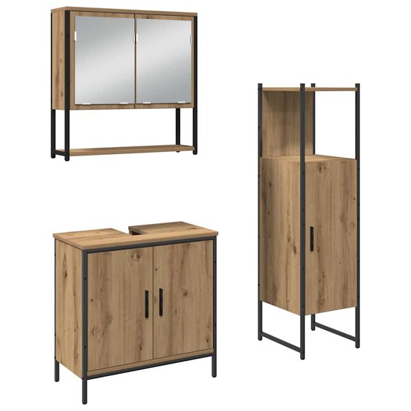 vidaXL Badezimmerm&ouml;bel-Set mit Regal mit T&uuml;r 3 pcs Braun Holzwerkstoff