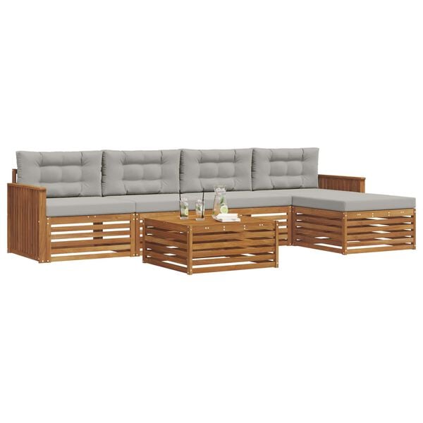 vidaXL Outdoor-Sofagarnitur mit Kissen 6 pcs Nat&uuml;rlich und Hellgrau