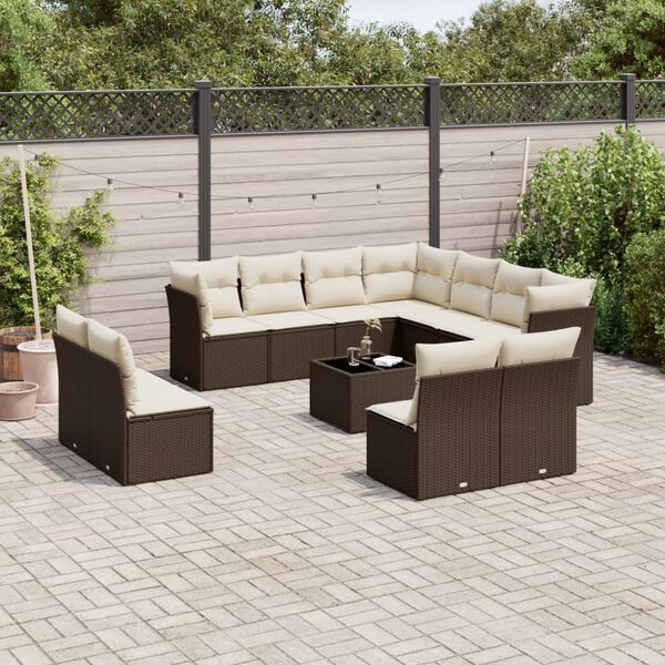 vidaXL 12-tlg. Garten-Sofagarnitur mit Kissen Braun Poly Rattan
