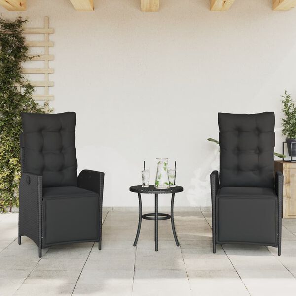 vidaXL 3-tlg. Bistro-Set mit Kissen Schwarz Poly Rattan