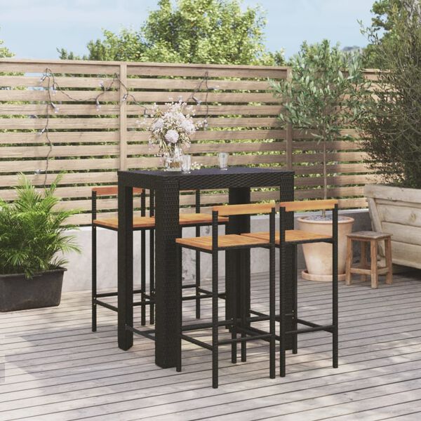 vidaXL 5-tlg. Gartenbar-Set Schwarz Poly Rattan & Massivholz Akazie
