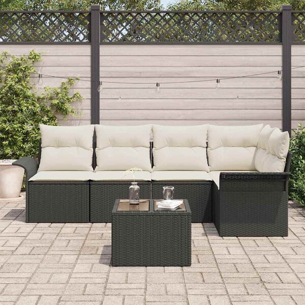 vidaXL Gartensofa-set mit Kissen 6 pcs Schwarz Poly-Rattan