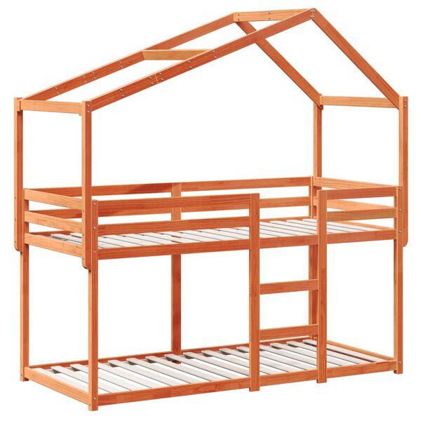 vidaXL Etagenbett mit Dach Wachsbraun 90x190 cm Massivholz Kiefer