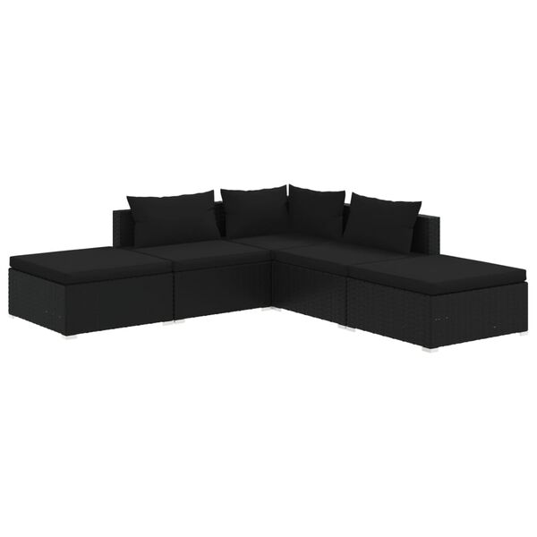 vidaXL 5-tlg. Garten-Lounge-Set mit Kissen Poly Rattan Schwarz