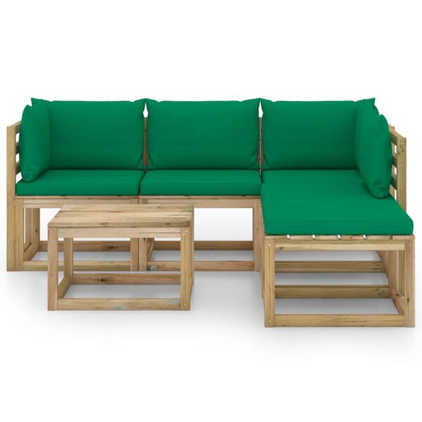 vidaXL 6-tlg. Garten-Lounge-Set mit Gr&uuml;nen Kissen