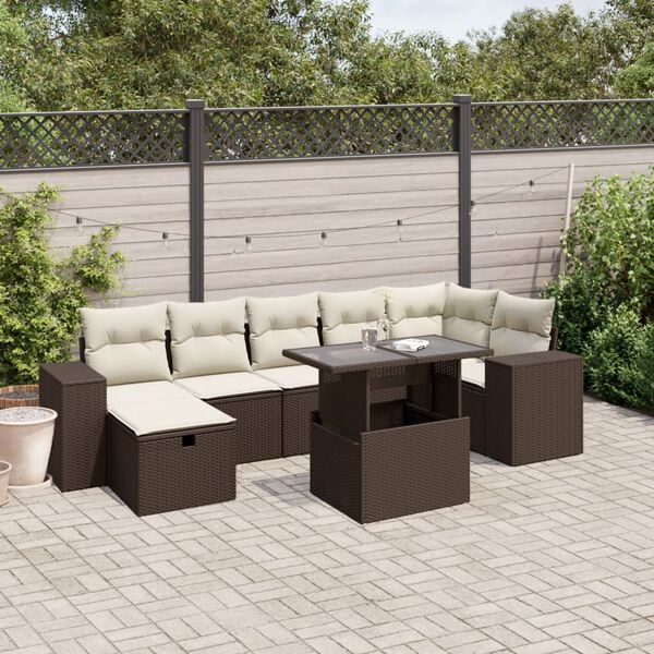 vidaXL 8-tlg. Garten-Sofagarnitur mit Kissen Braun Poly Rattan