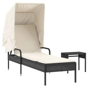 vidaXL Sonnenliege mit Dach und Tisch Schwarz Poly Rattan