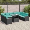 vidaXL 10-tlg. Garten-Sofagarnitur mit Kissen Schwarz Poly Rattan