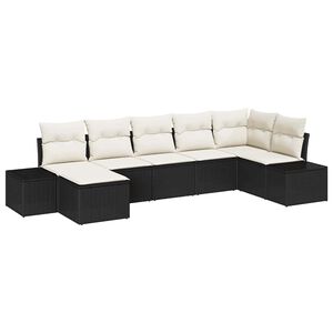 vidaXL Garten-Sofa-Set mit Kissen 7 pcs Schwarz Poly-Rattan