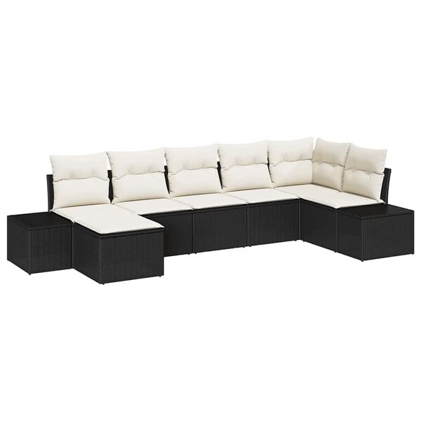 vidaXL Garten-Sofa-Set mit Kissen 7 pcs Schwarz Poly-Rattan