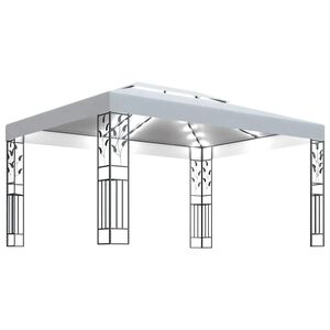vidaXL Pavillon mit Doppeldach & LED-Lichterkette 3x4 m Wei&szlig;