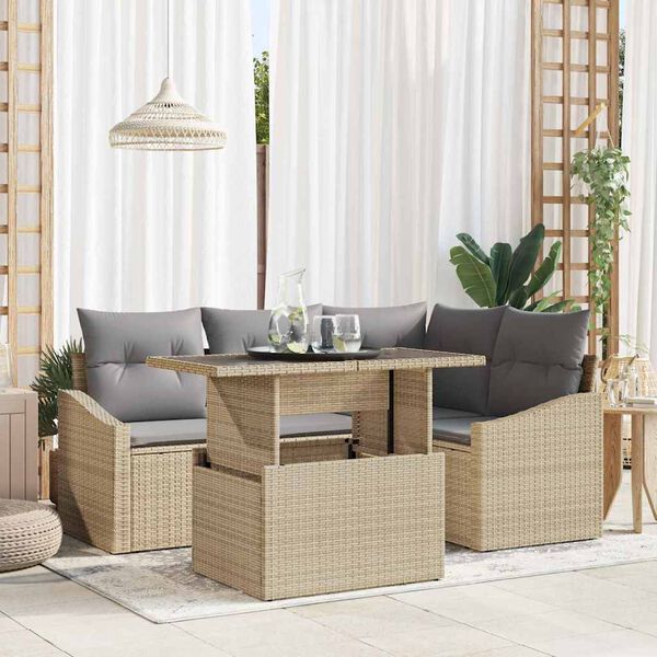 vidaXL Garten-Sofa-Set mit Kissen mit Kissen 5 pcs Beige und Hellgrau