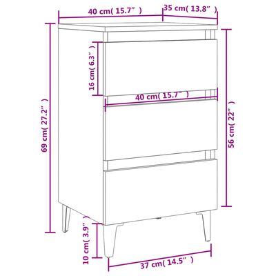 vidaXL Nachttisch mit Metallbeinen Sonoma-Eiche 40x35x69 cm