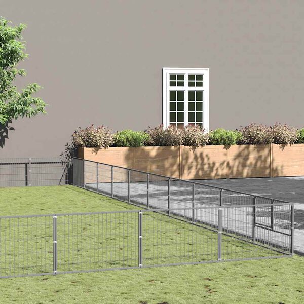 vidaXL Hundezwinger Silbern 100 m&sup2; Stahl