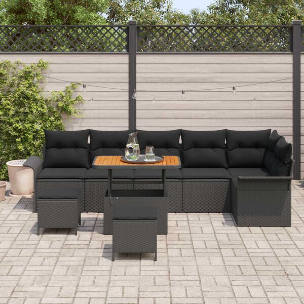 vidaXL Gartensofa-set mit Kissen 9 pcs Schwarz Poly-Rattan