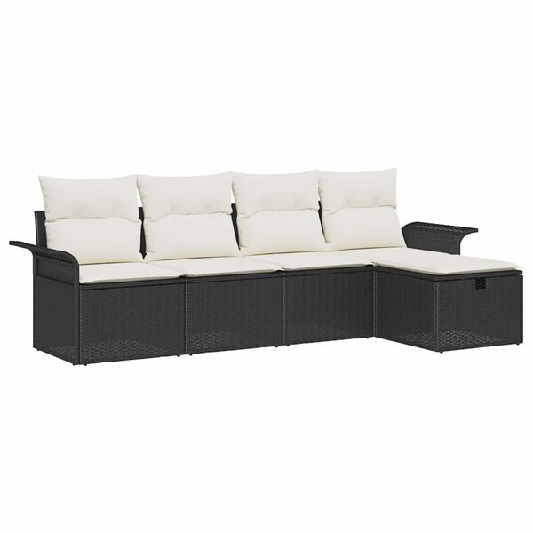 vidaXL Garten-Sofa-Set mit Kissen 5 pcs Schwarz Poly Rattan