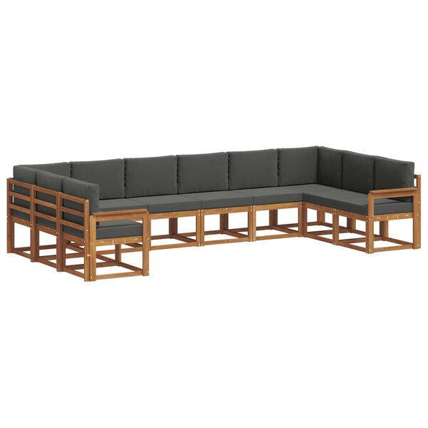 vidaXL Outdoor-Sofagarnitur mit Kissen 10 pcs Natur und Anthrazit