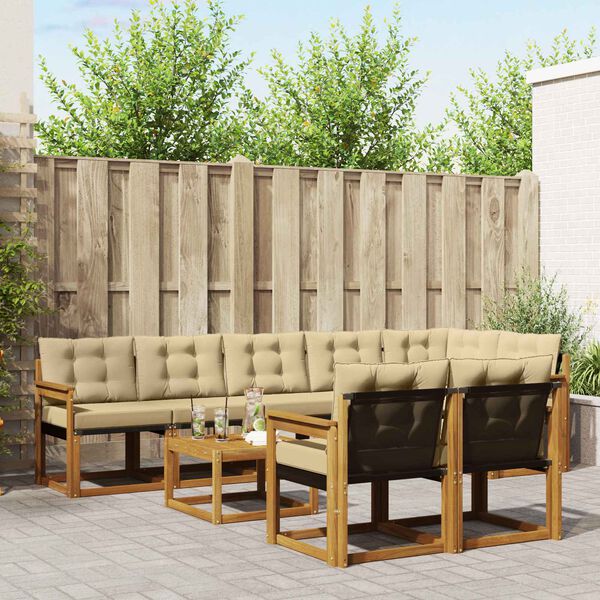 vidaXL Outdoor-Sofagarnitur mit Kissen 9 pcs Natur und Beige