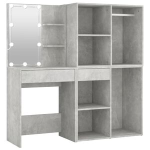 vidaXL LED-Schminktisch mit 2 Schr&auml;nken Betongrau Holzwerkstoff