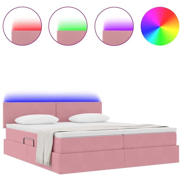 vidaXL Bett mit LED-Lichtleisten mit Kopfteil Rosa 180 x 200 cm Samt