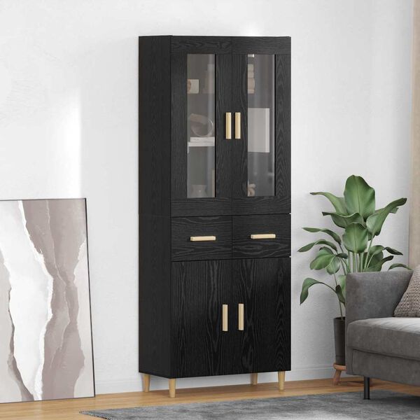 vidaXL Highboard Schwarz Eichen-Optik 69,5 x 34 x 180 cm Holzwerkstoff
