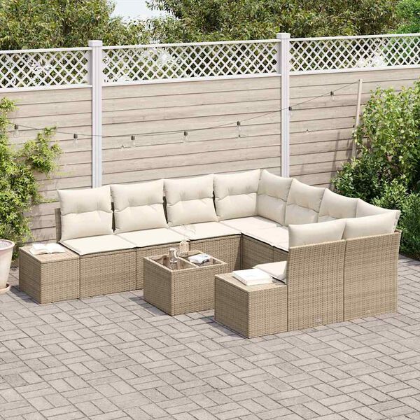 vidaXL Garten-Sofa-Set mit Kissen 9 pcs Beige und Creme Poly-Rattan