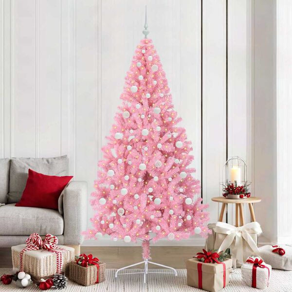 vidaXL K&uuml;nstlicher vorbeleuchteter Weihnachtsbaum Rosa 210 cm PVC