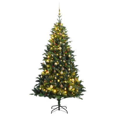vidaXL Künstlicher Weihnachtsbaum Klappbar 150 LEDs & Kugeln 150 cm